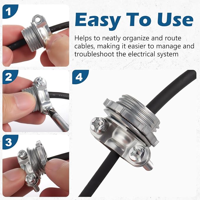50 Pack 1/2 inch Clamp Type Cable Connectors, Zinc Alloy Wire Clamps for NM Cables, Electric Wires, Metallic Conduit, Electrical Box