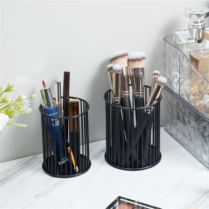 2 Sets Metal Pen Holder for Desk,Makeup Brushes Cup Holder, Pencil Holders, Pen cup, Home and Office Organizer, Black