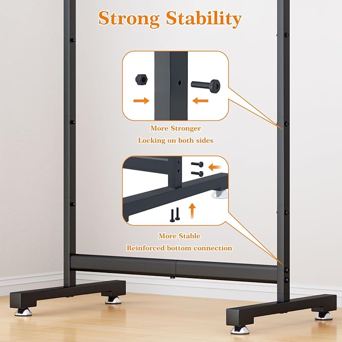 Wiracks Heavy Duty Clothes Rack for Hanging Clothes Clothing Rack 300LBS Portable Clothes Rack 45" L*15" W*66" H Thickened and Widened elliptical Tubes (Black)