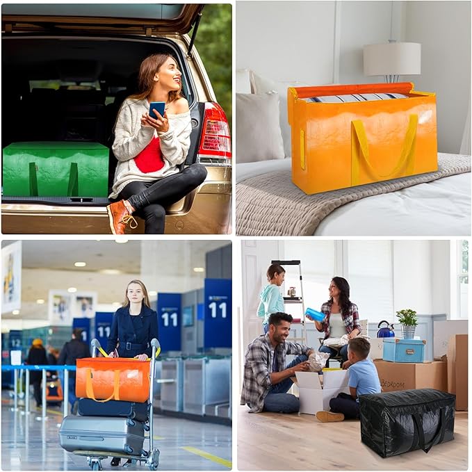 BALEINE 8-Pack Oversized Moving Bags with Reinforced Handles, Heavy-Duty Storage Tote for Clothes, Moving Supplies (Light Yellow, 8-Pack)