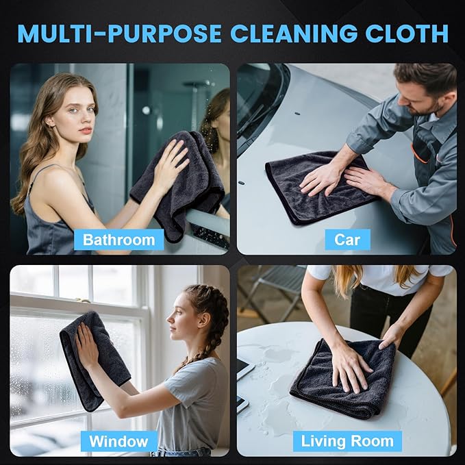 TEAWOO Shiny Wipes Shower Cleaning Cloth, Ultra Absorbent Car Drying Towel, 4 Pack 16 x 24 inch Microfiber Cleaning Cloth for Car, Bath & Househood