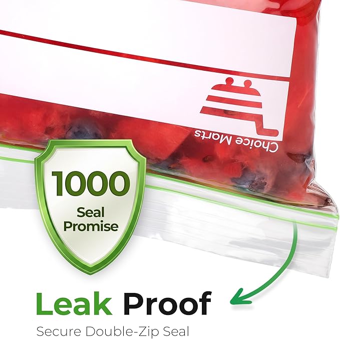 Freezer Bags 1 Gallon – 30 Count Resealable Extra Strong 2. Mil Leak Proof, Double Zipper Freezer Bags Gallon