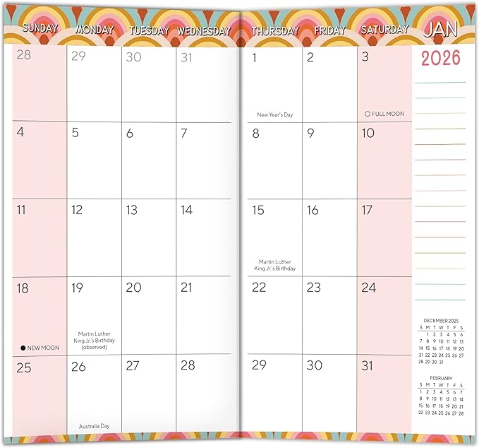 2026 Pocket Planner: 2-Year-Plus Monthly Pocket Calendar Planner (24-Month): January 2026 - December 2027, Purse Size 6.5" x 3.5", Endless Rainbows