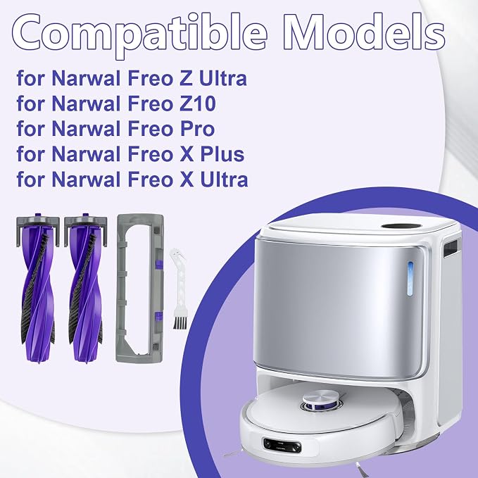Accessories for Narwal Freo Z10, Freo Z Ultra, Freo X Plus, Freo X Ultra, Freo Pro Robot Vacuum Cleaner, Freo Z Ultra Replacement Part, 2 Main Brushes, 1 Main Brush Cover