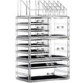 Cq Acrylic 4 Pack Clear Makeup Storage, Stackable 10 Drawer Organizer for Vanity, Jewelry, Hair Clip, Beauty & Skincare Products
