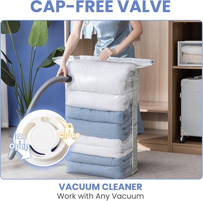 8 Pack Vacuum Storage Bags, Cube Combo (3 Jumbo+5 Medium), Vacuum Seal Bags for Clothing, Bedding, Blanket, Space Saving Closet Organization