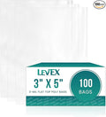 Levex - 3" x 5" (100 Count) Open End Flat Top - 3-Mil Heavy Duty Clear Poly Bags for Packaging, Shipping, Storage & Food (Bags Do Not Have a Seal or Prints)