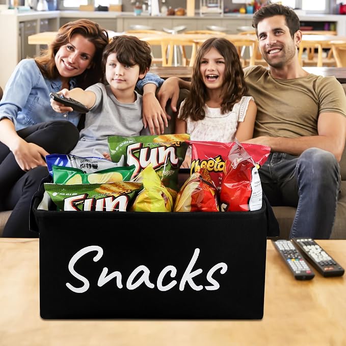 TNNTOPELE Snack Bin for Pantry - Snack Basket Organizer for Countertop - Imitation Linen Snack Storage Containers for Storing Chips, Pretzels, Cookies, Popcorn and more - Kitchen Organization