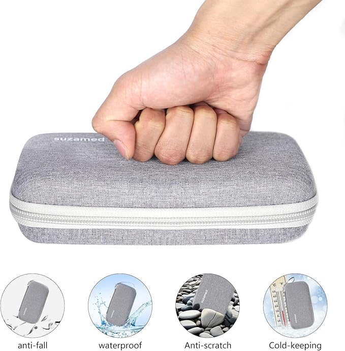 suzamed Insulin Cooler Travel Case,EVA Insulation Travel Medicine Kit with 2 Ice Packs for Diabetes Care,Insulin Pen and Other Diabetic Supplies (Grey)