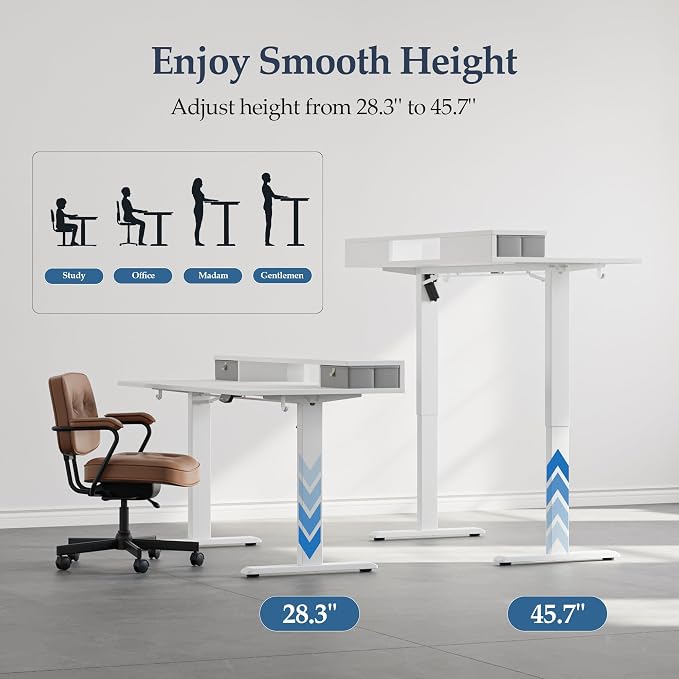 Klicelor 48 x23 Inch Electric Standing Desk with Drawers, Adjustable Height Small Sit Stand Desk for Home Office, Compact Computer Workstation with Storage– White