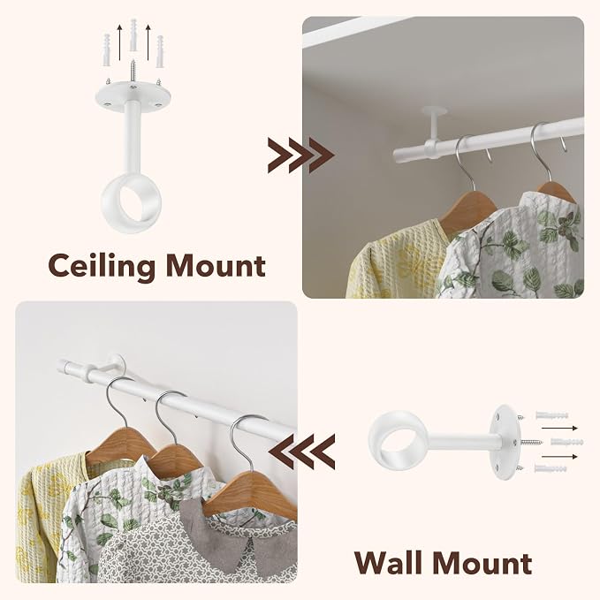SUTINE Closet Rod, Closet Rods for Hanging Clothes, 17 to 67 inch Adjustable Ceiling/Wall mounted Closet Hanging Rod, Heavy Duty Clothes Rod Clothing Bar, Closet Poles for Hanging Clothes for Wardrobe