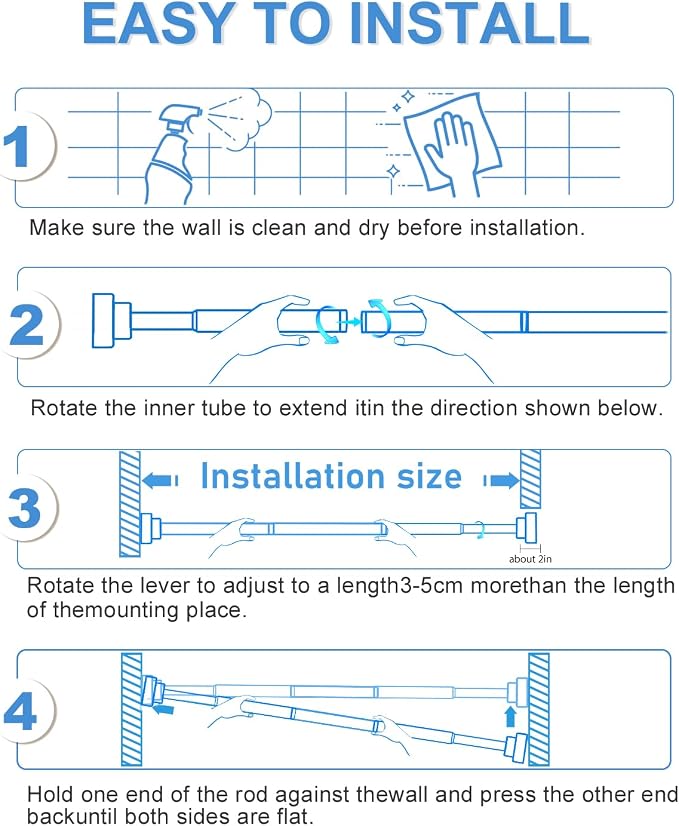 Gold Tension Curtain Rod 30-63Inch, Spring Curtain Rod No Drilling Adjustable Curtain Rod for Windows 7/8" Expandable Curtains Rods Tension Rods for Bathroom,Closets,Doorway,kitchen