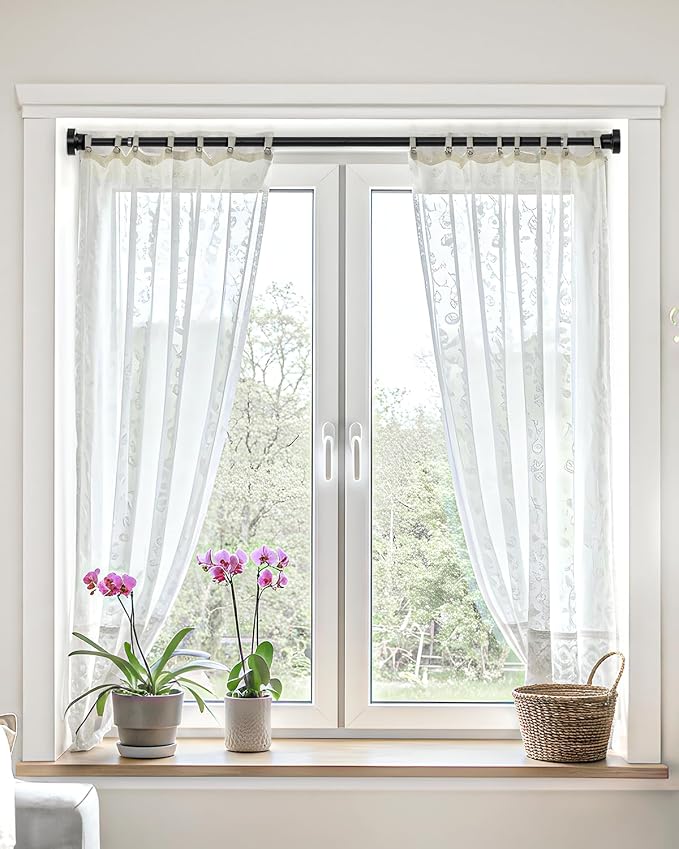 Tension Curtain Rod No Drilling Black Spring Tension Rods for Windows 31 to 76 Inch Adjustable Curtain Rod Expandable Pressure Curtain Rod Spring Curtain Rod for Bathroom,Kitchen,Doorway