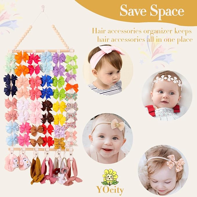 YOcity Bow Organizer for Girls Hair Bows Baby Headband Holder for Women Hair Headband Organizer for Girls Hair Bows Display Hair Bow Hanging for Nursery Room (White)