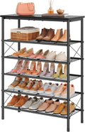 Tajsoon 6 Tier Shoe Rack for 20-24 Pairs of Shoes, Black | X Shape Fixed Frame, Metal Mesh Shoe Shelf, Industrial, For Closet, For Entryway Shoe Storage