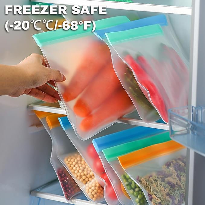 10 Pack Reusable Gallon Bags, Extra Thick BPA Free, Dishwasher & Freezer Safe Food Storage Bags for Lunch, Snacks & Home Organization (Blue, 10 Pack Gallon)