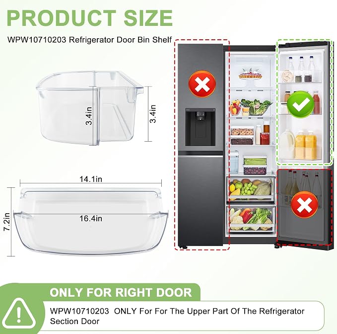 Ken-more Refrigerator Door Shelf WPW10710203 Compatible for Whirl-pool | Refrigerator Fit for Refrigerator WRS588FIHZ00 WRS588FIHZ04 WRS571CIDM01 Bin by MIFLUS(2 Pack)
