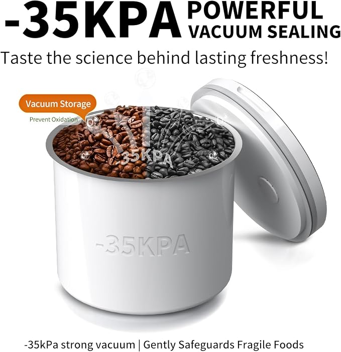 Heapsion Vacuum Food Storage Container, Rice, Pet Food Storage Container, Stainless Steel, Airtight, Automatic Vacuum Storage Container, Long-Term Storage, Keeps Fresh, Insect-proof, White, 10L//22LB