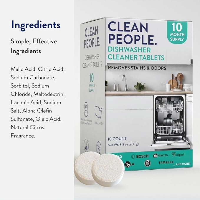 The Clean People Dishwasher Cleaner - Dishwasher Cleaner Tablets for Removing Limescale, Mineral Buildup, Grease & Odors - 6 Count, Citrus Scent