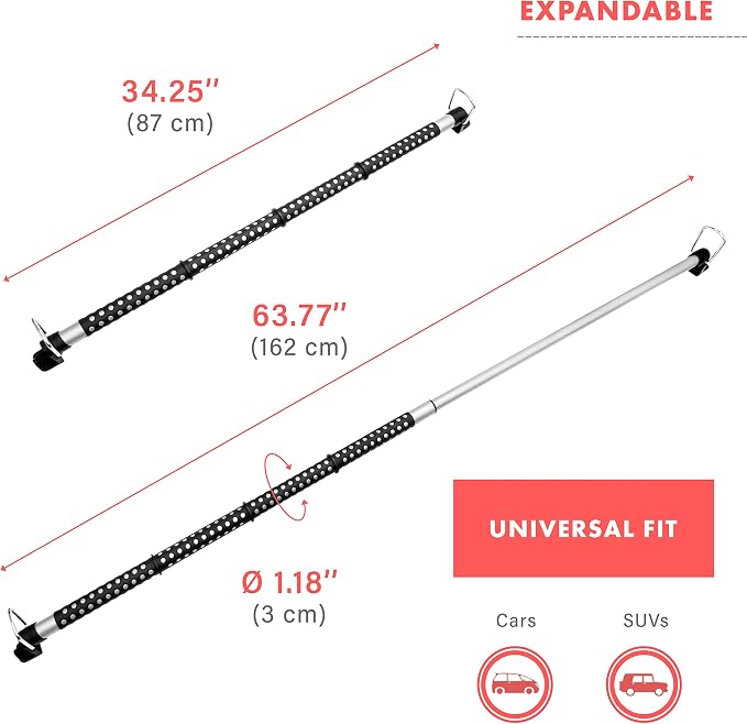VaygWay Expandable Car Clothes Hanger Bar- Heavy Duty Hanger Metal Storage Suit Rod-Car Hanging Closet Organizer Rack Expandable to 62"- Portable Seat Rack Universal Fit- Car Van Truck RV SUV Fit