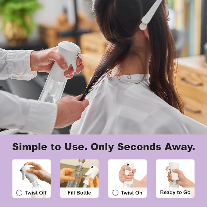 2 Pack Spray Bottles for Hair - Continuous Water Mister Spray Bottles with Ultra Fine Mist Spray for Hairstyling, Barbers, Salons, Skin Care, Cleaning, Plants, Pets (Ivory, 10.1 oz)