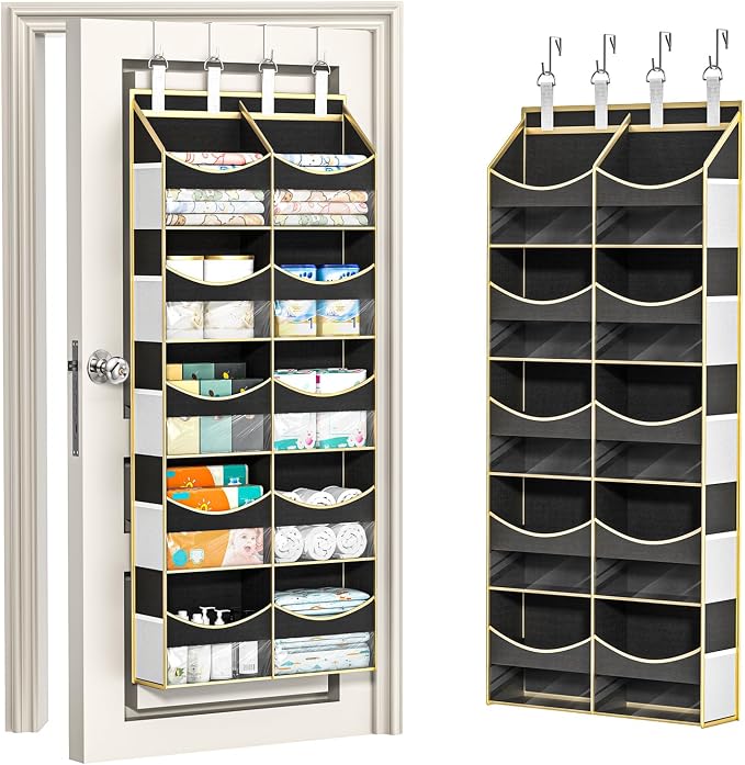 Aokeyee 5 Tiers Over the Door Storage Organizer with 10 Compartments | Behind Door Storage for Baby Nursery, 80lb Capacity Door Hanging Organizer for Closet Bedroom Bathroom