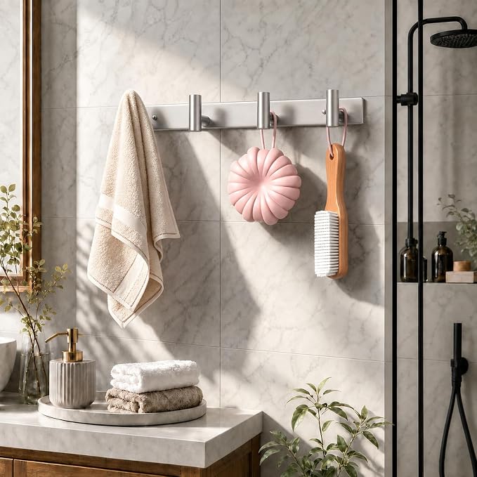 Wall Mounted Coat Rack-4 Hooks, Heavy Duty Stainless Steel Wall Hooks for Towel Coat Bag, Hat Rack Coat Hanger Coat Hooks Towel Racks for Bathroom Entryway Kitchen Hotel (Silvery, 1 Pack)