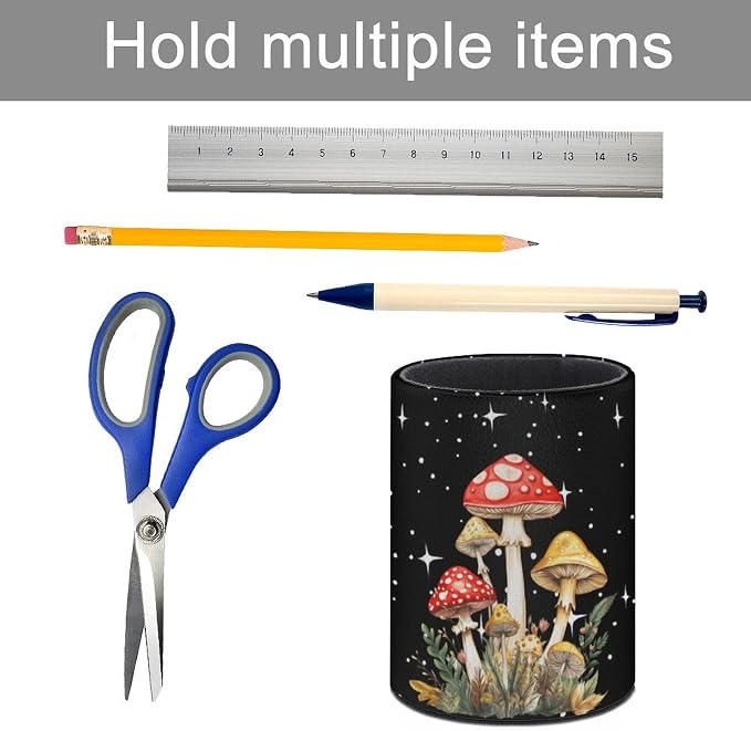 Mushroom Pen Holder Pencil Cup for Desk Organizer | Cute Makeup Brush Holder PU Multifunctional Office Suppliesfor Decor Home Classroom School
