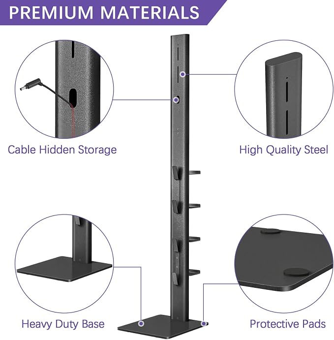 XIGOO Dyson Vacuum Stand with 4 Hooks 4 Shelves, Black | Compatible with V15 Detect V11 V10 V8 V7 V6 Cordless Vacuum Cleaners & Accessories, Stable Metal Bracket Organizer Rack