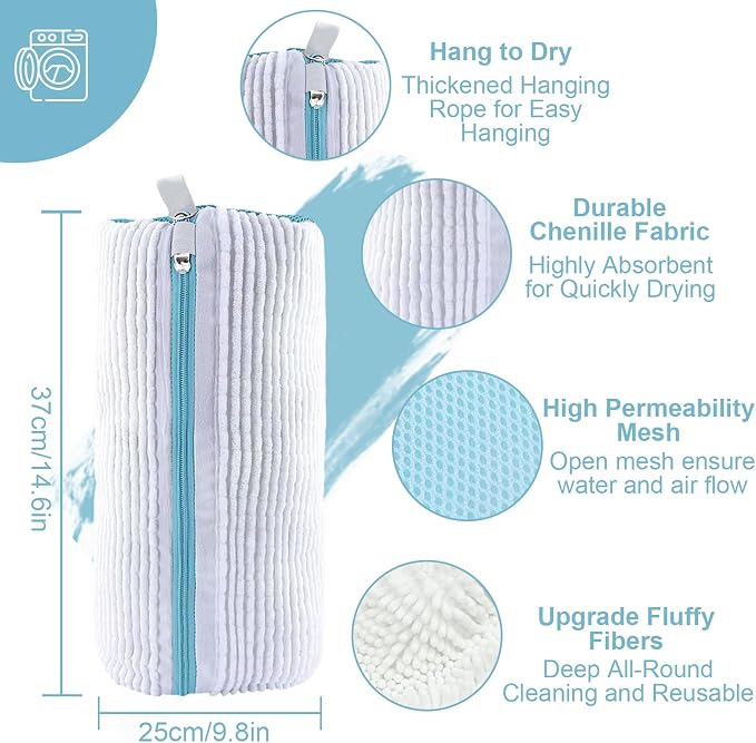 Shoe Washing Bag for Washing Machine, Fluffy Fibers Keep 360 Wrap-around Cleaning for All Types Shoe and Sizes, Laundry Shoe Bag for Washer and Dryer, Reusable Shoe Cleaning Bag for Sneaker