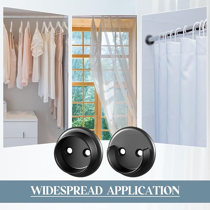 Yaocom 2 Pairs Matte Black Metal Closet Rod Bracket Set Heavy Duty Shower Curtain Closet Pole Socket Accept 1-3/8 Diameter with Screw on Attachment for Wardrobes Shelf
