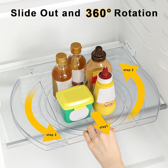 ROWNYEON Lazy Susan Turntable Organizer for Large Refrigerator, 360° Rotate Fridge Organizers and Storage, 16.54 Inches Rectangle Lazy Susan Organizer for Fridge, Cabinet, Pantry,2