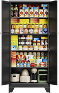 Letaya 75" H Metal Storage Cabinet with 2 Doors and 4 Shelves,Tall Kitchen Pantry Cabinets,Farmhouse Utility Pantry Organizers for Cupboard/Dining/Bathroom/Home Office/Garage Room,Black