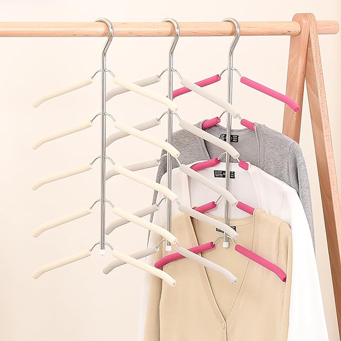 3 Pack 5 in 1 Hangers Blouse Tree Hangers Non Slip Space Saving Clothes Hanger Multi-Layer Clothes Hanger Stainless Steel Sweater Shirt Hanger Closet Storage Organizer(White)