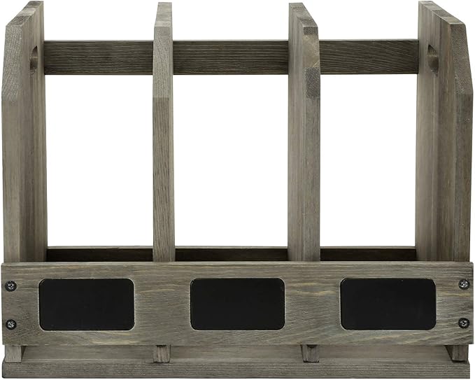 MyGift Wood Magazine Holder with 3 Compartments and Chalkboard Label, Desktop File Holder Organizer, Office Home Document Organizer Rack