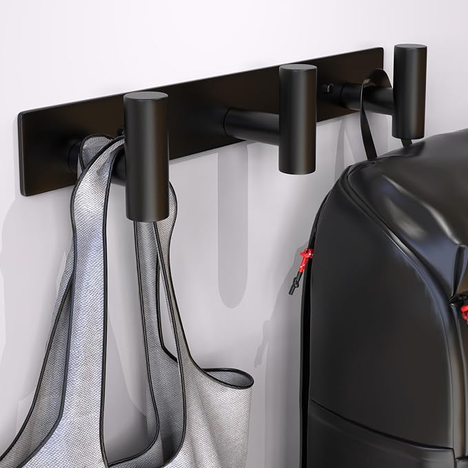Wall Mounted Coat Rack-3 Hooks, Heavy Duty Stainless Steel Wall Hooks for Towel Coat Bag, Hat Rack Coat Hanger Coat Hooks Towel Racks for Bathroom Entryway Kitchen Hotel Office (Black, 1 Pack)