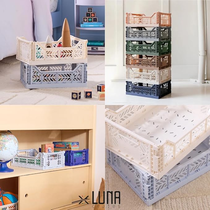 Collapsible Storage Box, Foldable Crate Organizer Bin with Handle, Stackable Crates for Home Organization (Peach-Brown-LightGray, 14L - 3 Pack)