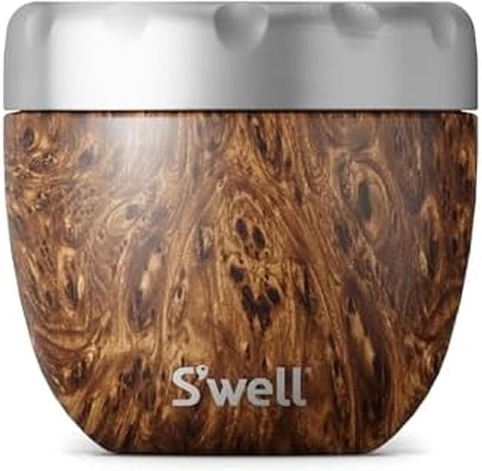 S'well,Stainless Steel Eats 2-in-1 Nesting Food Bowls, 21.5 oz, Teakwood