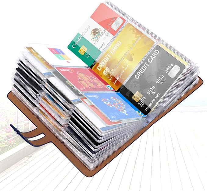 Padike RFID Credit Card Holder Business Card Organizer Business Card Holder, with 96 Card Slots Credit Card Protector for Managing Your Different Cards to Prevent Loss or Damage (Navy blue)