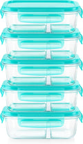 Pyrex Glass Meal Box (5-Pack, 2.3 Cup) Divided Compartments, Locking Lids | For meal prepping and portioning, BPA-Free, microwave & dishwasher safe