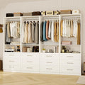 Closet System with Wooden Drawers, 8FT Closet Organize System with Drawers & Hanging Rods &for Walk in Closets, 4PCS*24" Freestanding Closet System, White(8FT)