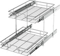 LOVMOR 2 Tier Individual Pull Out Cabinet Organizer 14½" W x 21½" D, Slide Out Kitchen Cabinet Storage Sliding Shelves