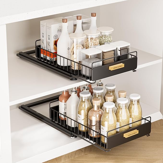 Pull Out Cabinet Organizer,Under Sink Organizer and Storage, 3 Installation Methods Slide Out Drawers for Cabinets, Multi-Purpose Storage Shelf for Kitchen, Cupboard, Bathroom 2 Pack Black