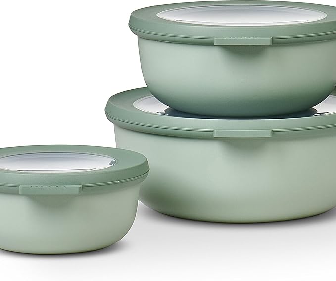 Mepal – Multi Bowl Cirqula 3-Piece Set – Food Storage Container with Lid - Suitable as Airtight Storage Box for Fridge & Freezer, Microwave Container & Servable Dish - 350, 750, 1250ml - Nordic Sage
