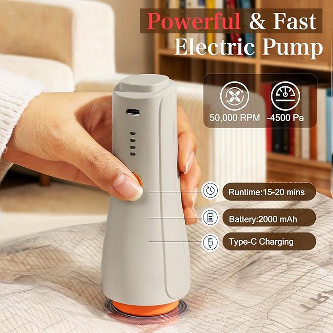 QcoQce Vacuum Storage Bags with Rechargeable Electric Pump, Space Saver Bags for Travel, Vacuum Seal Bags for Clothing, Bedding, Seasonal Storage, Compression Packing Bags for Suitcase