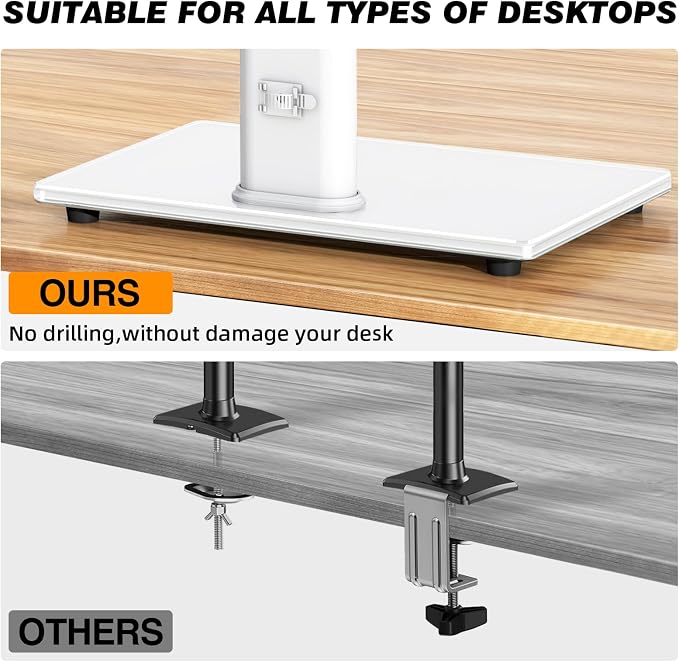 TAVR Furniture Single Monitor Stand VESA Mount for 13-32 Inch Screens | Free-Standing Monitor Riser with Swivel Tilt Rotation Height Adjustable, Universal Desk Stand up to 44lbs, White