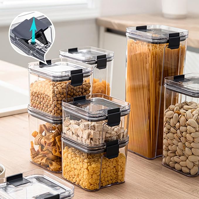 Cetomo 4.5Cup Sealed Food Storage Container, Fridge Organizer Bins with Clips for Kitchen, Freezable Airtight Leak-Proof Stackable Plastic Clear