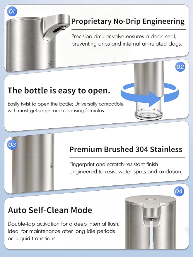 Automatic Soap Dispenser Touchless Foaming: Stainless Steel Free Touch