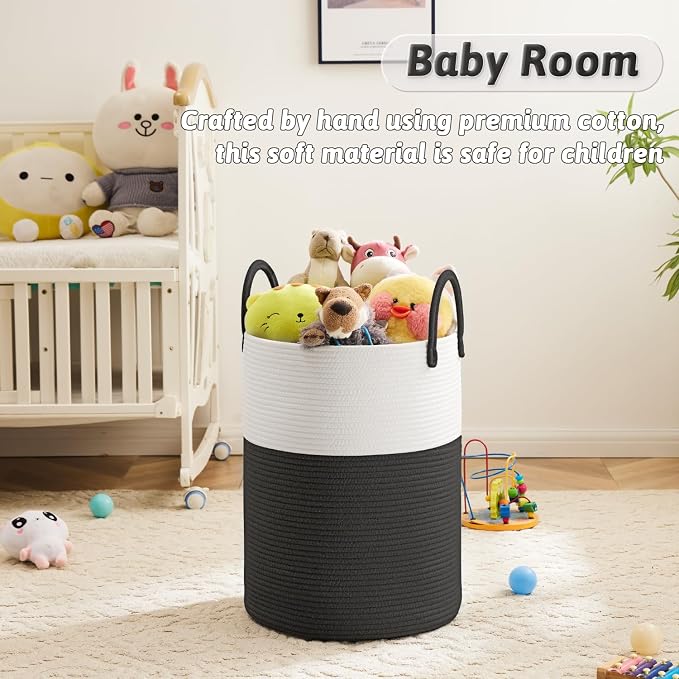 Artfeel Laundry Basket,Woven Cotton Rope Laundry Hamper,40L for Decorative Storage of Dirty Clothes,Toys and Blankets in Bathroom,Baby Room and Living Room