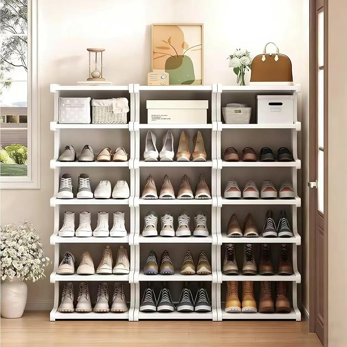 7-Tier Vertical Shoe Rack, Bamboo Free Standing Shoe Rack Shelf, Shoe Storage Stand, Entryway Shoe Tower, Vertical Shoe Organizer for Narrow Closet, Entryway, Hallway